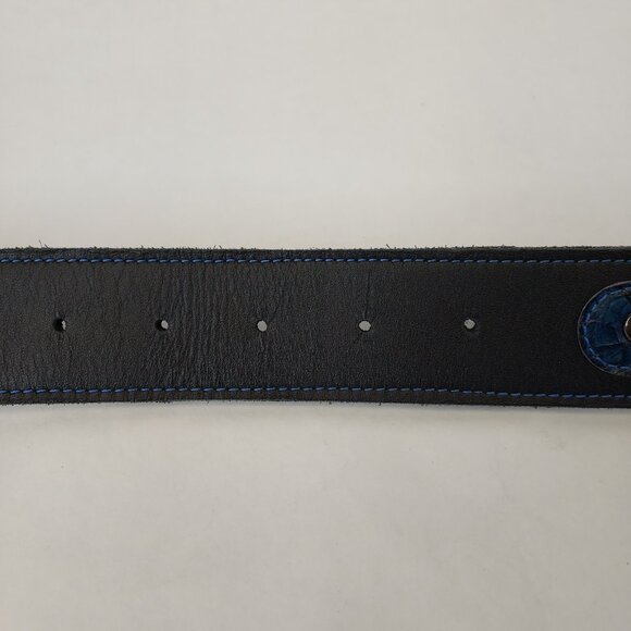 Canadian Custom Leather Western Belt Sz 40 Black Blue Screw Rivet Buckle Loop - Picture 6 of 15